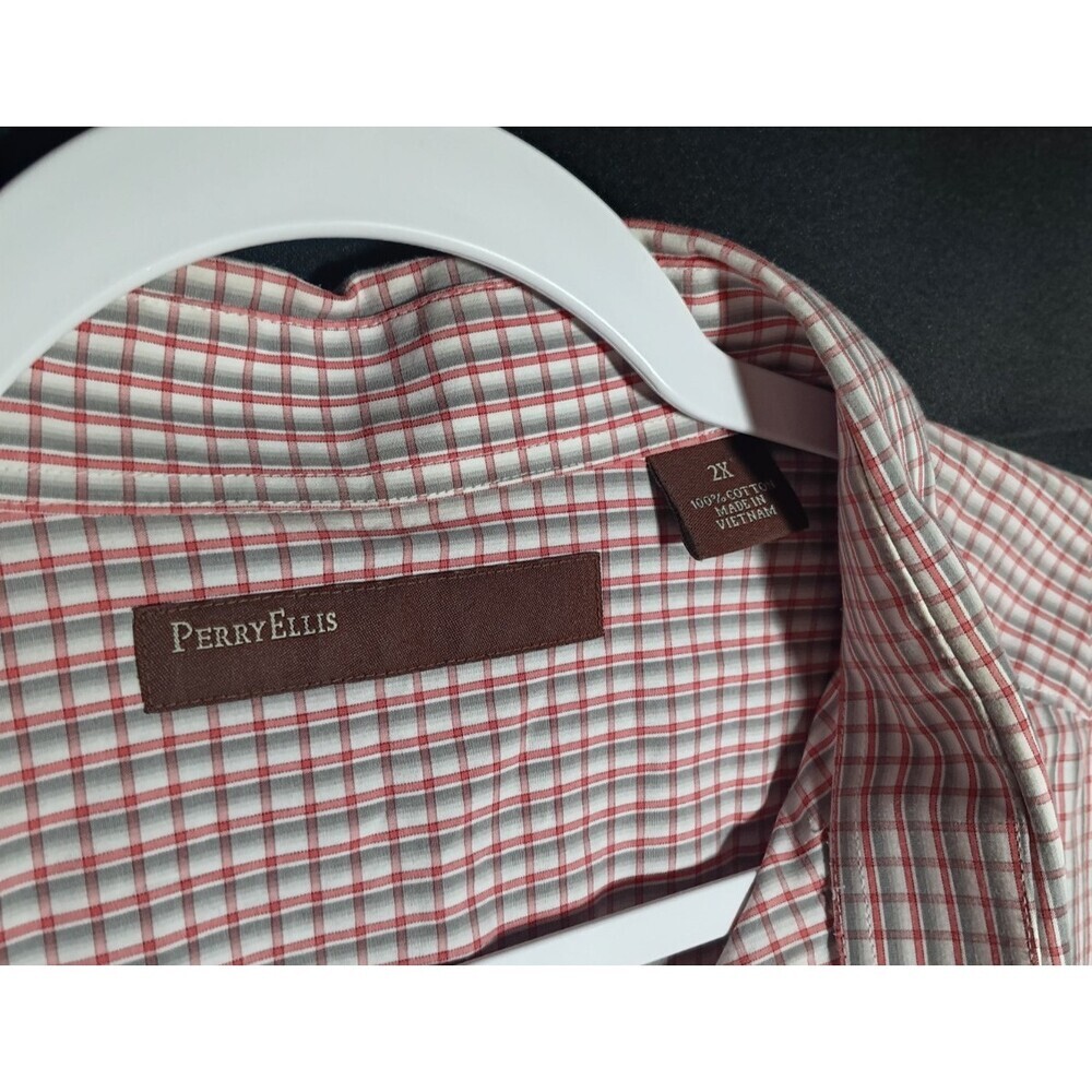 Perry Ellis Portfolio Men’s XL Red Plaid Slim Fit Long Sleeve Button Shirt - Picture 2 of 5